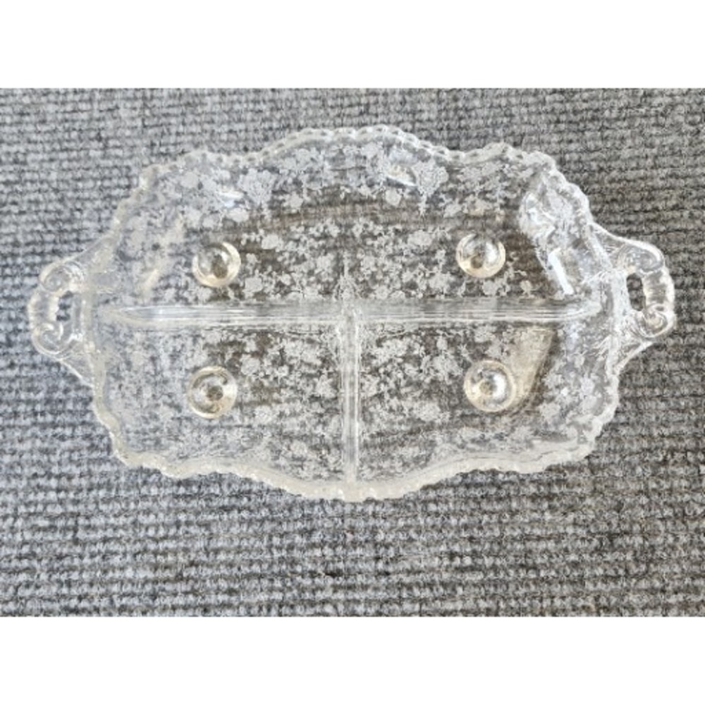 Cambridge Glass Rose Point 3-Part‎ Divided Serving Bowl Relish Dish